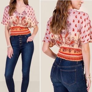 Francesca’s Serena Smocked Waist Paisley Blouse NWT